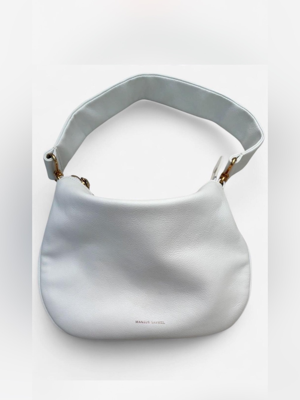 Mansur Gavriel Bianca White Pebbled Leather Hobo Shoulder Bag with Gold Hardware